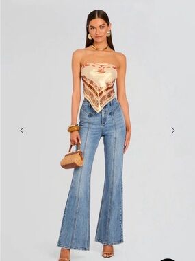 NWT Retrofete Light Blue Flare Jeans with Front Seam Detail